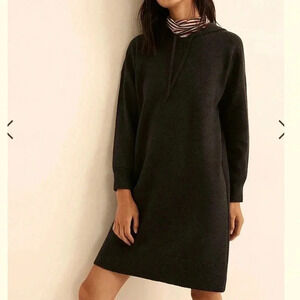 Madewell Size S Charcoal Knit Cotton Blend Drawstring Hoodie Sweater Dress